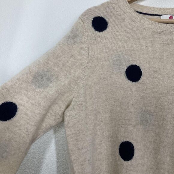 Boden Sweater Womens Large Beige Navy Polka Dot Cashmere Crewneck Knit Pullover - Picture 6 of 16